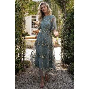 Baltic Born Arabella Embroidered Tulle Maxi Dress | Dusty Blue Floral Size LL